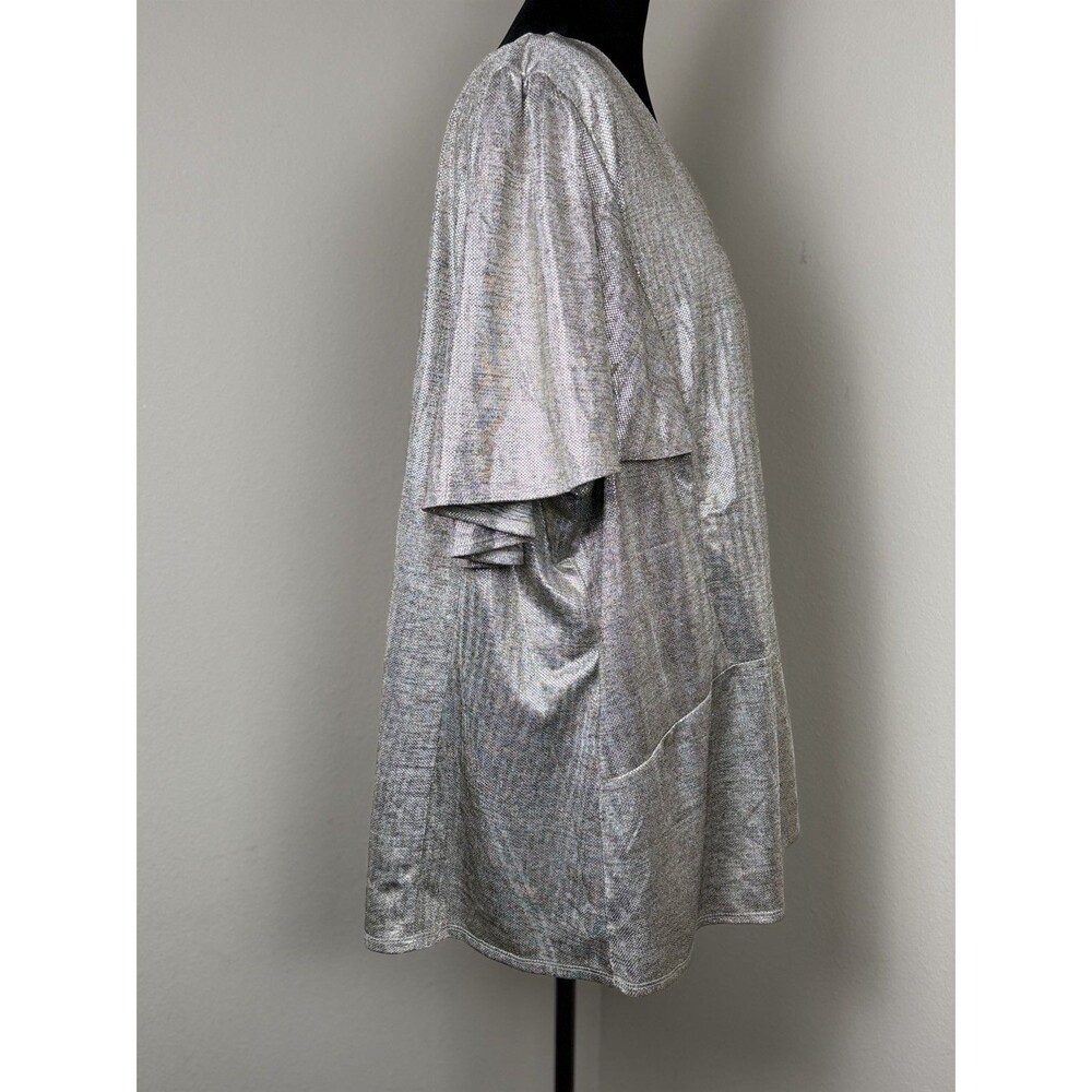 Skies Are Blue Metallic Silver Blouse- 3X - Picture 15 of 16